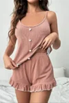 Cramela 2222 - Ribbed Cami Shorts Set with Heart Buttons