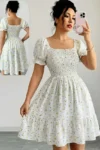 Dareen 5446 - Floral Smocked Puff-Sleeve Dress