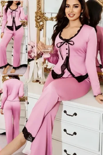Dareen 5489 - Lace-Trim Bow Pajama Set
