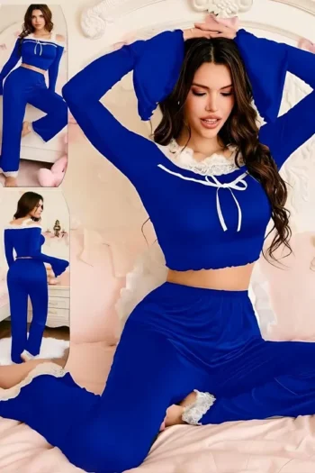 Dareen 5491 - Lace-Trim Bell-Sleeve Loungewear Set