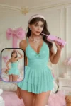 LaVida 7942 - Tiered Ruffle Cami Loungewear Dress