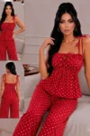 Dareen 5551 - Polka Dot Tie Shoulder Pajama Set