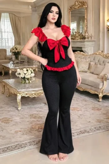 Mohra 0807 - Elegant Bow Ruffle Two-Piece Set
