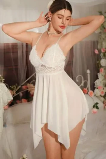Mohra 582 - Lace Bust Asymmetrical Hem Babydoll Dress