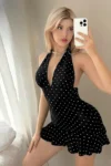 Cramela 21298 - Polka Dot Halter Ruffle Mini Dress