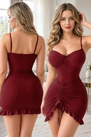 Cramela 0888 - Ruched Drawstring Ruffle Nightdress