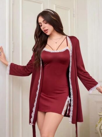 Dolley 124 - Lace Trim Nightdress with Robe Set