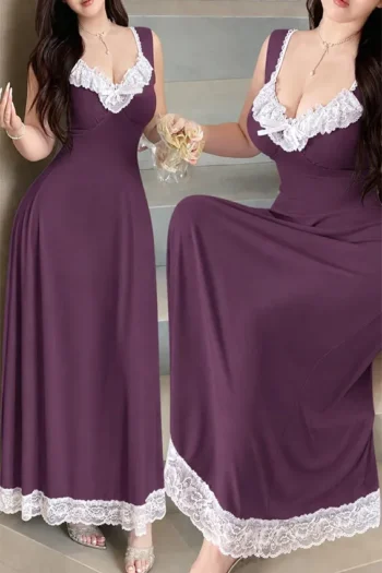 Mohra 110 - Lace Trim Sleeveless Long Nightdress